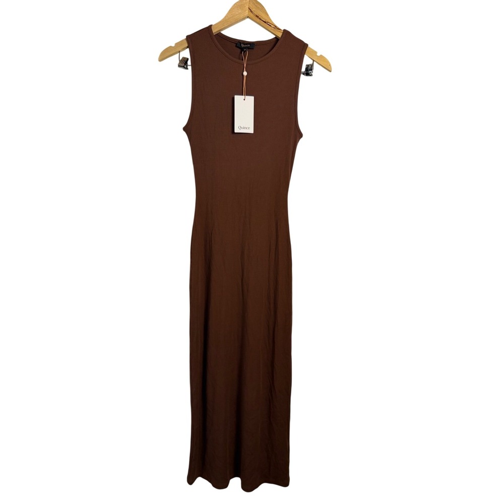 Quince Tencel Rib Knit Tank Midi Dress M Brown